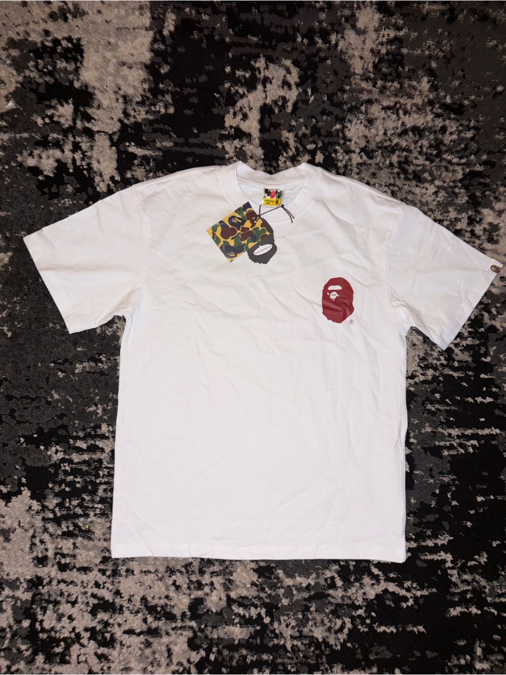 Men's White Short Sleeve Tee with Red Ape Head Graphic